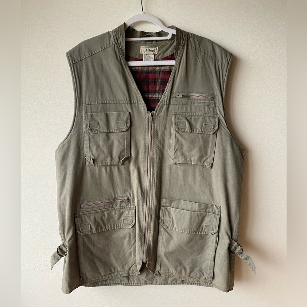 L.L. Bean Vintage utility vest khaki flannel lining size Large